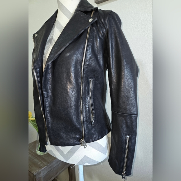 Topshop Real Leather Moto Biker Jacket Size 2 - Picture 4 of 16